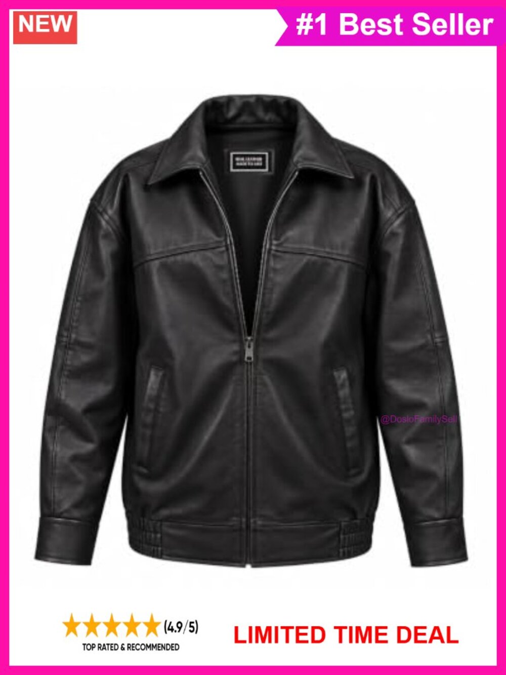 Oversized Lambskin Leather Jacket Notched Collar Zip Womens Casual